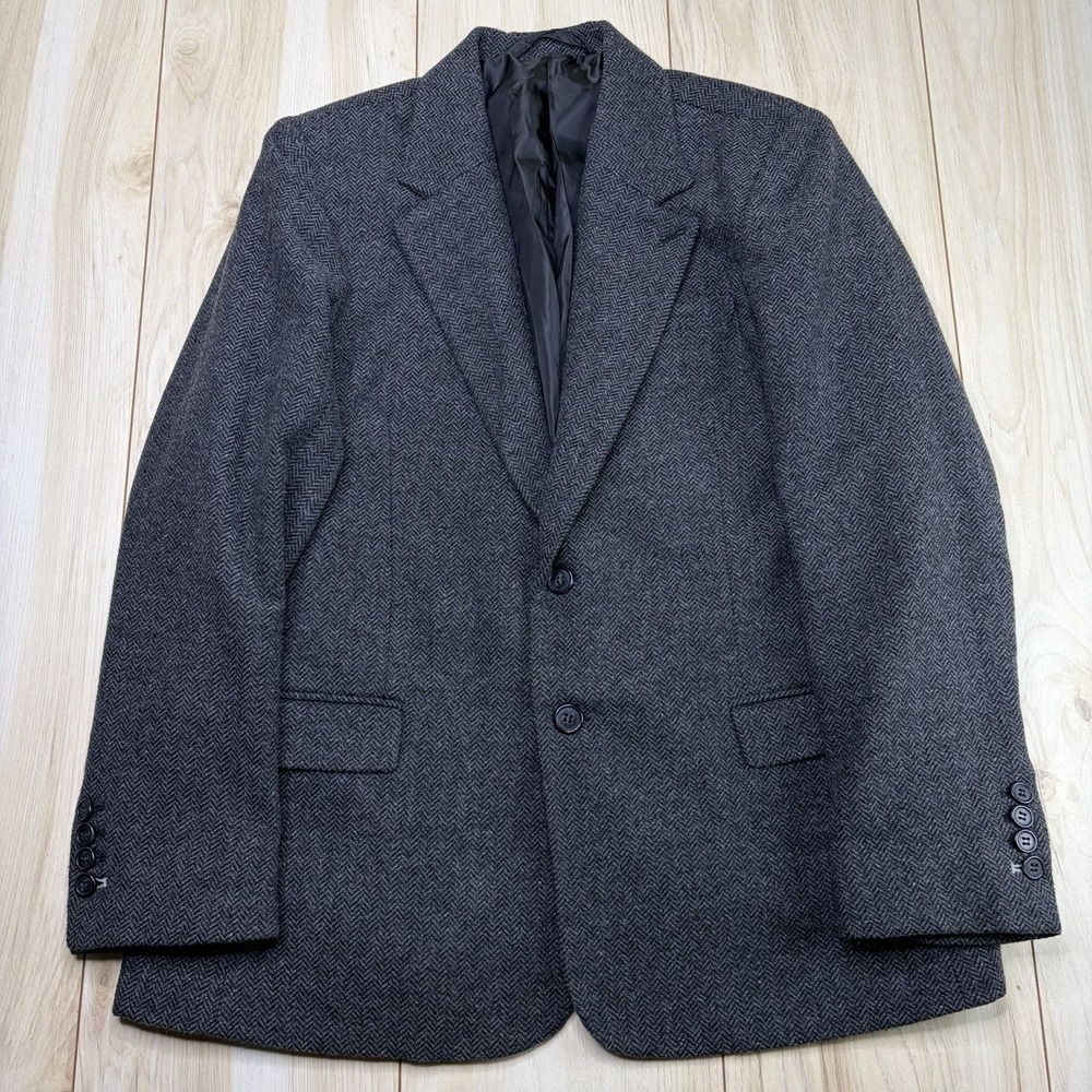 Kirrin Finch Blazer Size XL Gray Herringbone Tweed Wool Mohair Sport Coat Italy